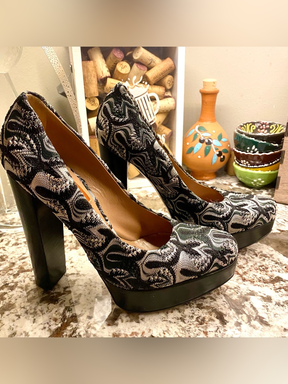 Missoni
Black and White Patterned Platform Heels — These are AMAZING Hi Heels